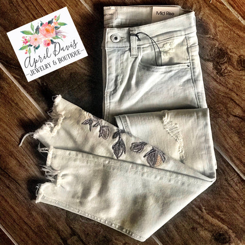 Frayed Embroidered Denim Jeans